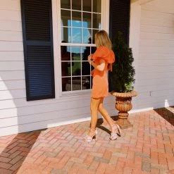 DO+BE Zendaya Puff Sleeve Dress - Orange Short Dresses