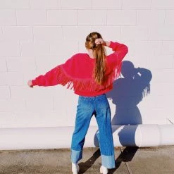 Triple Threads Tops Fringe Sweatshirt - Pink