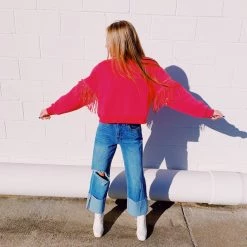 Triple Threads Tops Fringe Sweatshirt - Pink