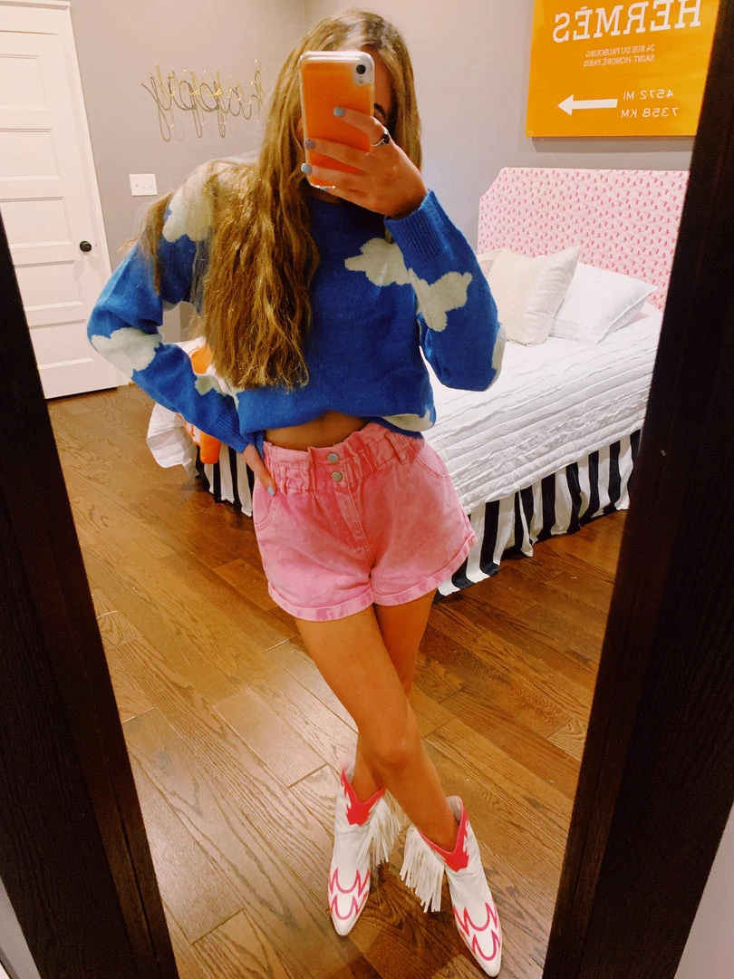 Triple Threads Paperbag Denim Shorts - Pink