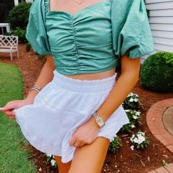 Triple Threads Sheen Puff Sleeve Top - Sage