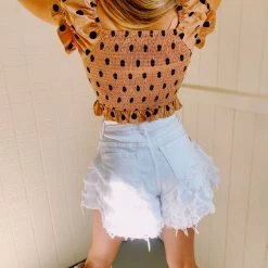 Triple Threads Tops Ruffle Polka Dot Tank - Tan