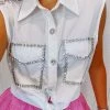 LA' ROS New Arrivals Rhinestone Cutie Top - White