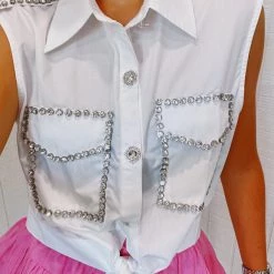 LA' ROS New Arrivals Rhinestone Cutie Top - White