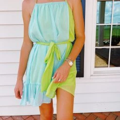 STRUT & BOLT Breezy Baby Dress - Lime/Airy Blue