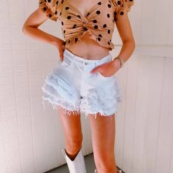 Triple Threads Tops Ruffle Polka Dot Tank - Tan