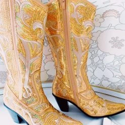 Triple Threads - MEB Disco Cowgirl Boots - Gold Shoes