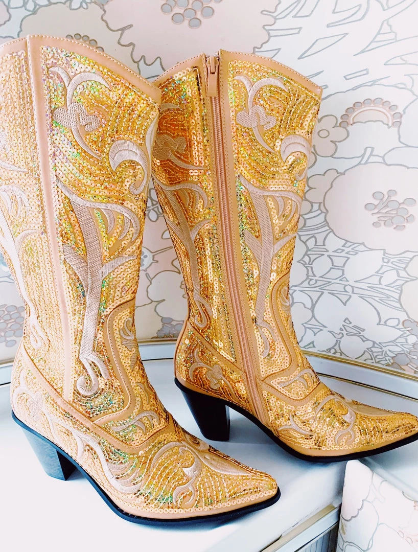 Triple Threads - MEB Disco Cowgirl Boots - Gold Shoes
