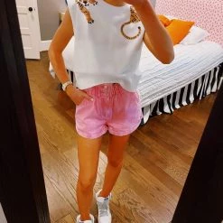 Triple Threads Paperbag Denim Shorts - Pink