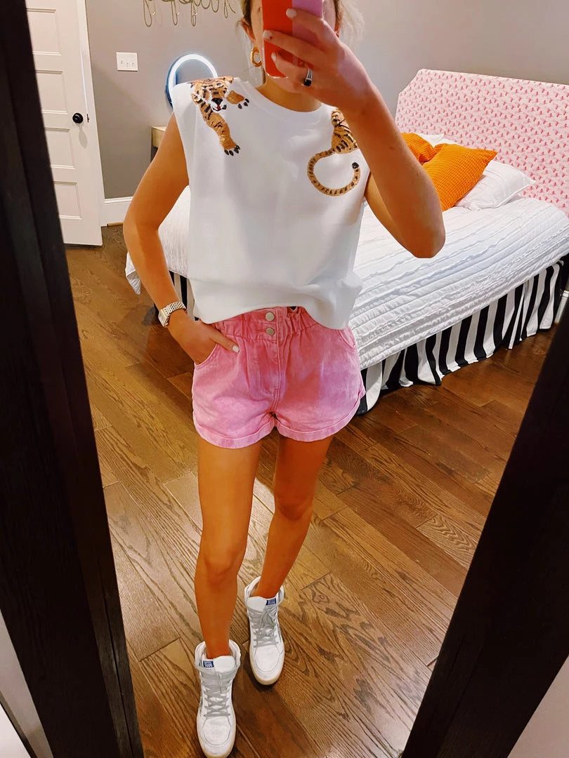 Triple Threads Paperbag Denim Shorts - Pink