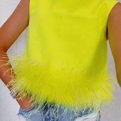 Triple Threads Fly Away Feather Top - Neon Lime Tops
