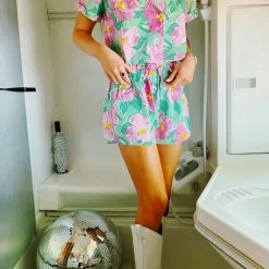 LUSH CLOTHING In The Garden Set - Green/Pink Jumpsuits + Rompers