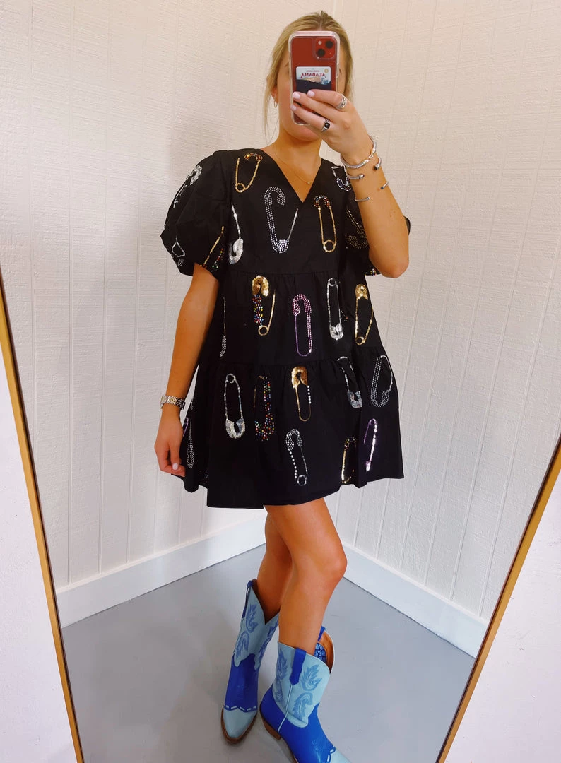 Safety Pin Dress - QUEEN OF SPARKLES WOMEN DRESS New Arrivals