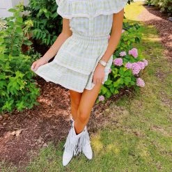 Triple Threads Tops The GINGHAM Lacey Set - Lime / TOP