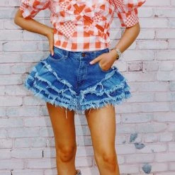 VIBRANT MIU Catch Me If You Can Shorts - Dark Wash