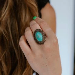 Triple Threads Oval Turquoise & Antique Gold Ring