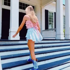 MABLE Rows Of Ruffle Top - Peach