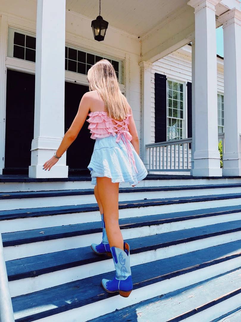 MABLE Rows Of Ruffle Top - Peach