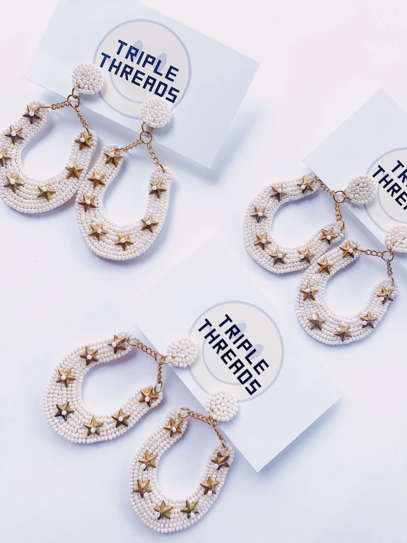 Triple Threads Horseshoe Beaded Earrings - White Accessories & Gifts