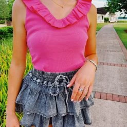 Triple Threads Tops New Day Ruffle Tank - Pink