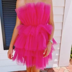 MABLE Had Me At Cocktails Tulle Dress - Hot Pink