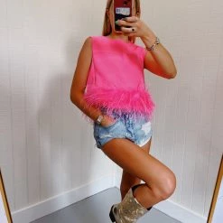 Triple Threads Tops Fly Away Feather Top - Neon Pink