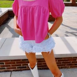 Triple Threads Daytrip Square Neck Top - Pink Tops