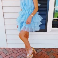 MABLE Dresses Had Me At Cocktails Tulle Dress - Dusty Blue