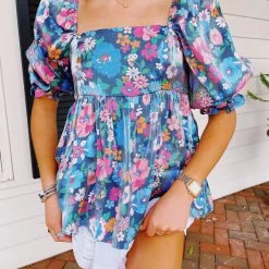 STORIA Weekend Oasis Top - Blue Floral New Arrivals